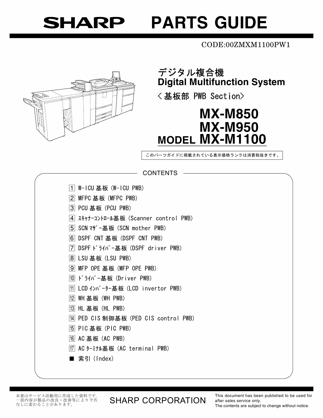 SHARP MX M850 M950 M1100 PWB Parts Manual-1